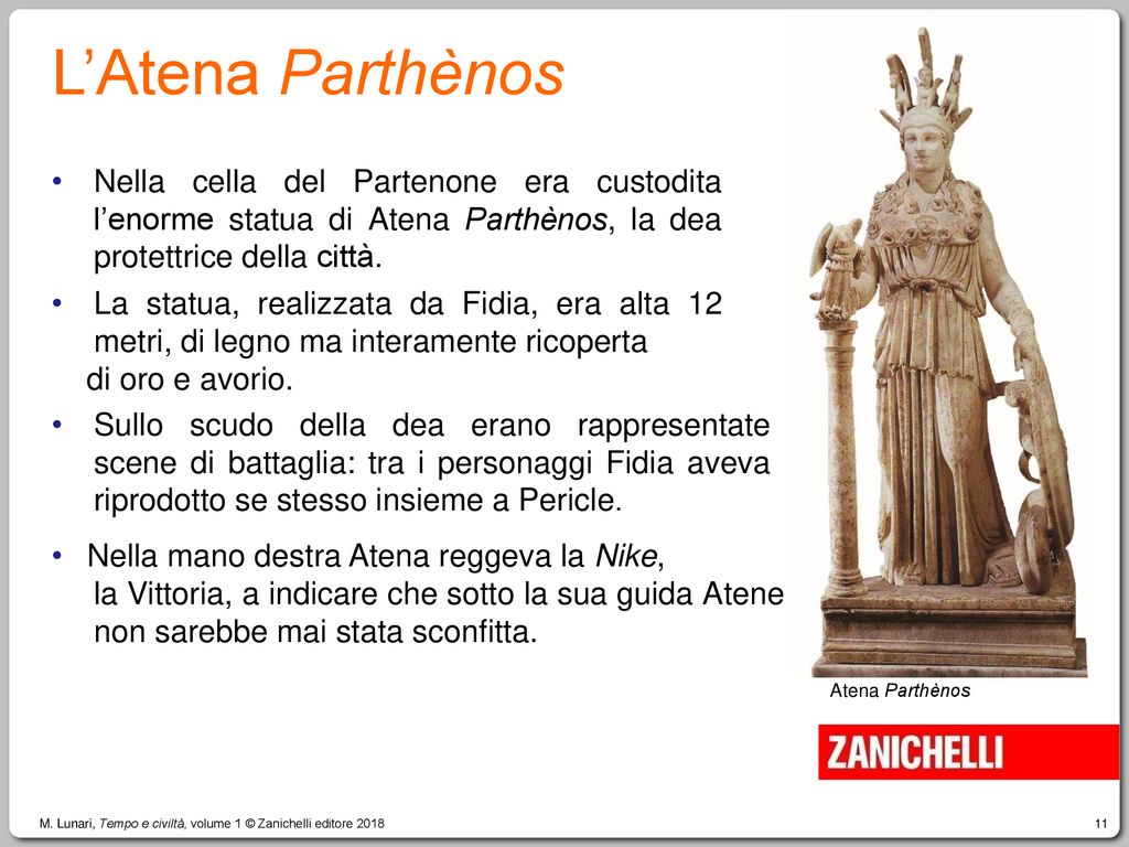 L’Atena Parthènos Nella cella del Partenone era custodita l’enorme statua di Atena Parthènos, la dea protettrice della città.