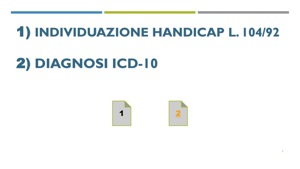 1) INDIVIDUAZIONE HANDICAP L. 104/92 2) DIAGNOSI ICD-10