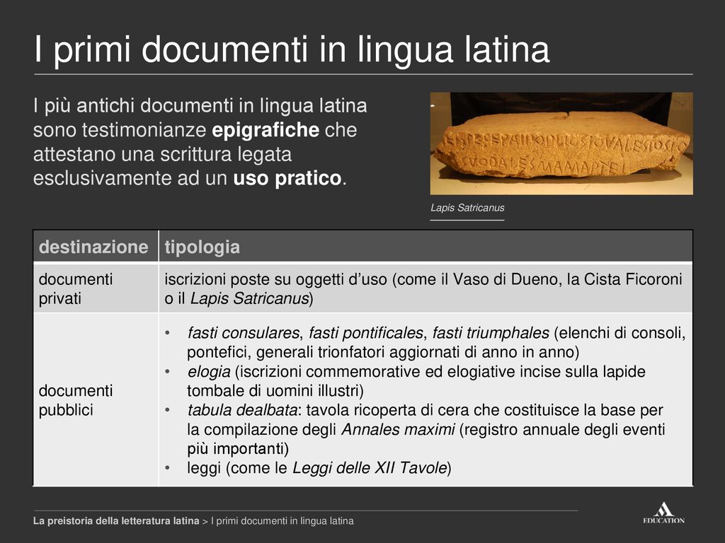 I primi documenti in lingua latina