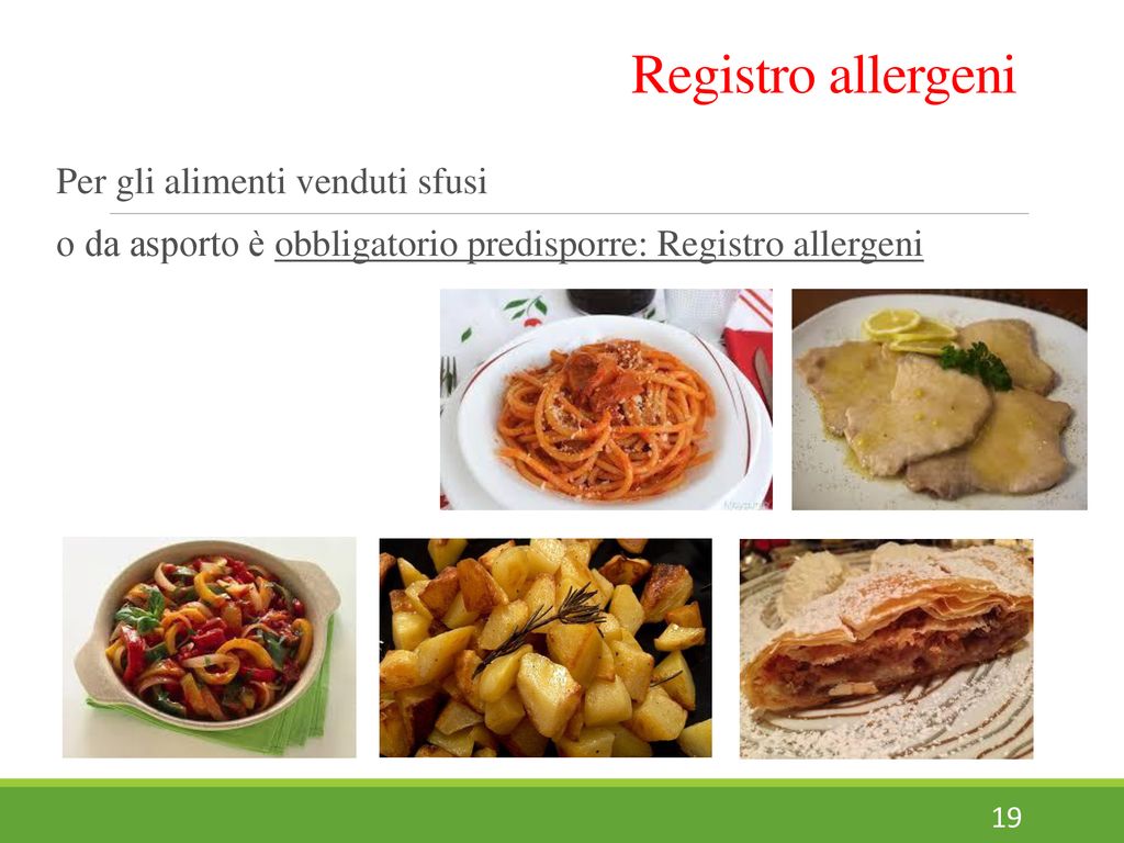 Registro allergeni Per gli alimenti venduti sfusi
