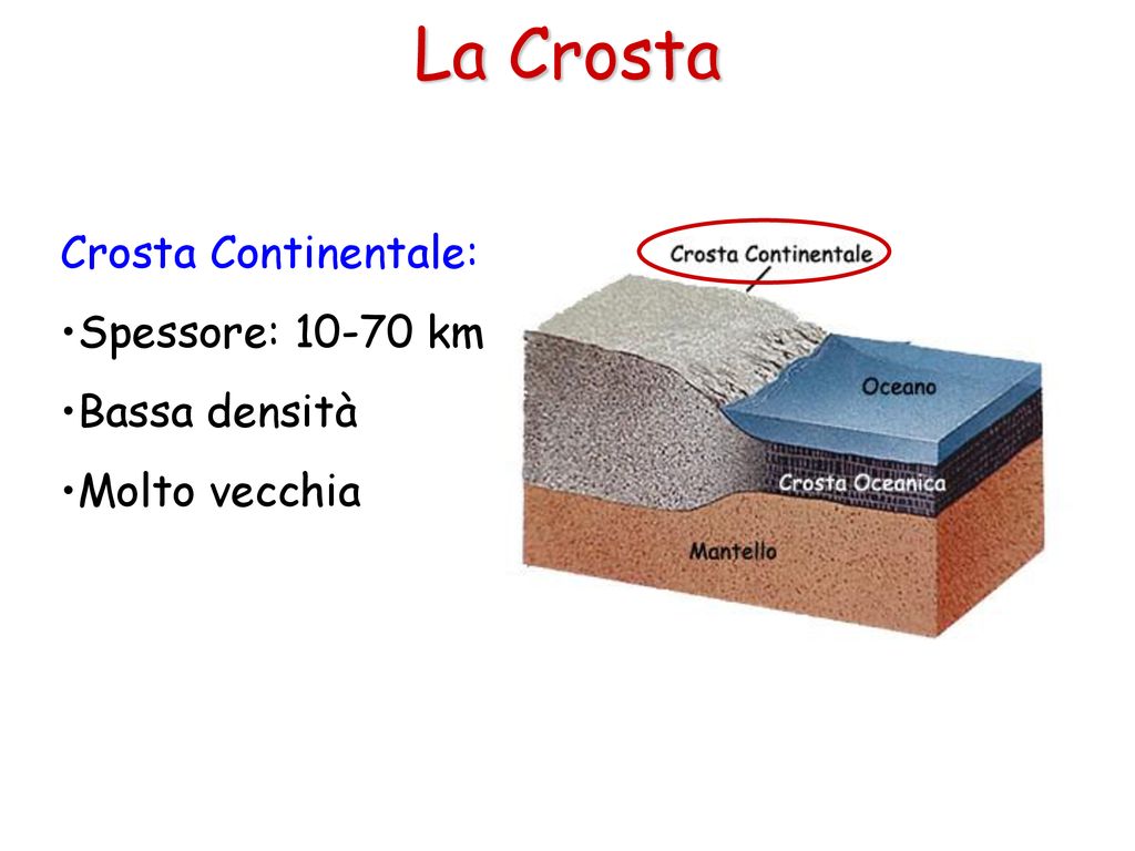 La Crosta Crosta Continentale: Spessore: km Bassa densità