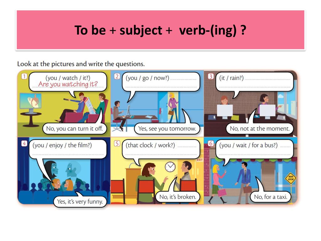 To be + subject + verb-(ing)