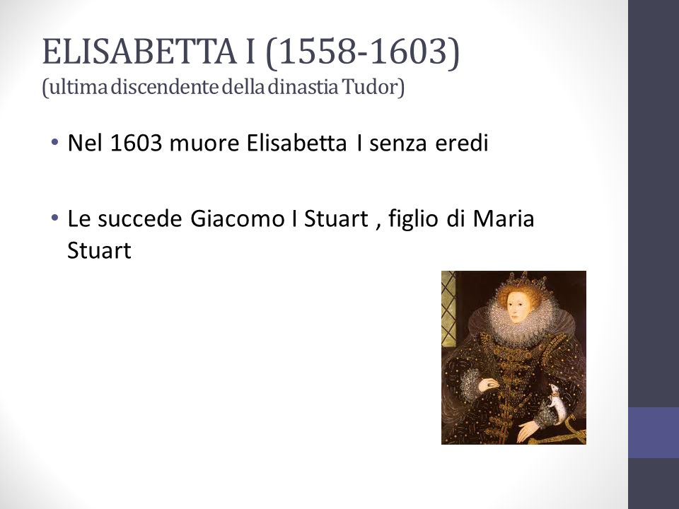 ELISABETTA I ( ) (ultima discendente della dinastia Tudor)