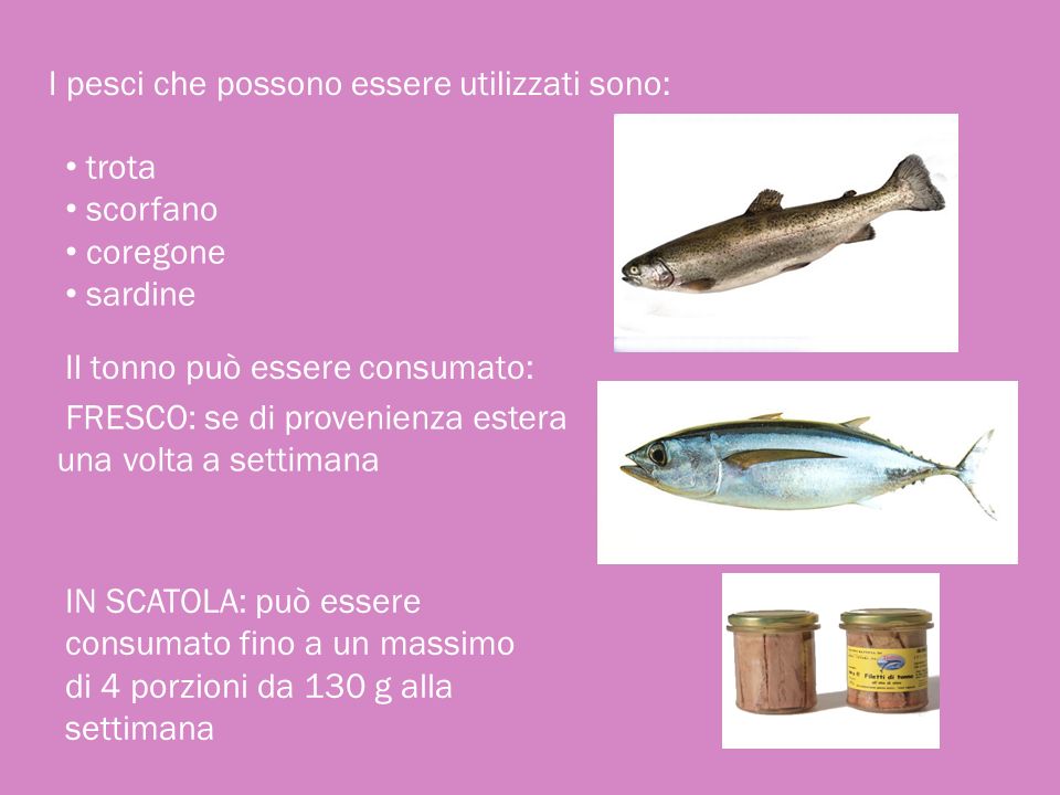 I pesci che possono essere utilizzati sono: