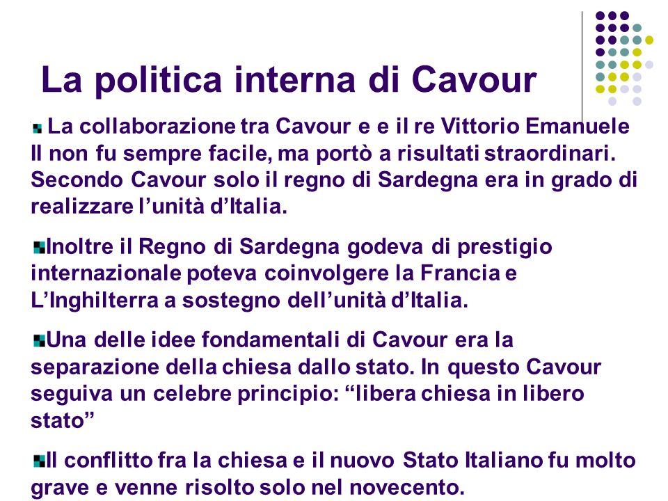 La politica interna di Cavour