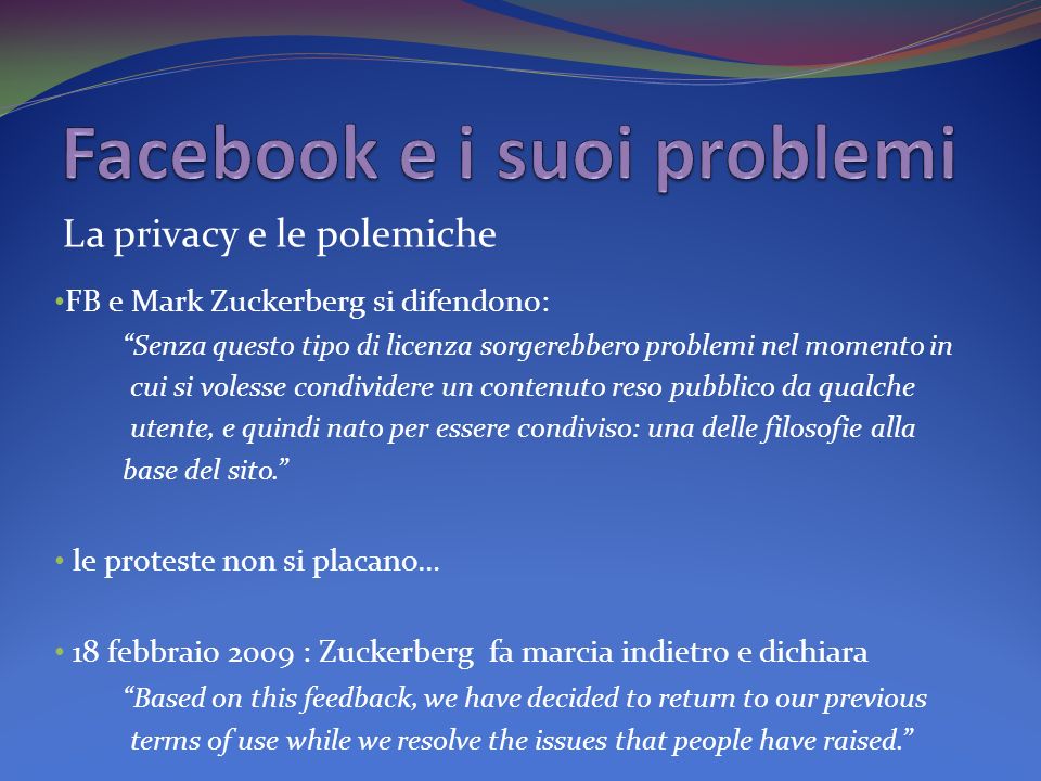 Facebook e i suoi problemi