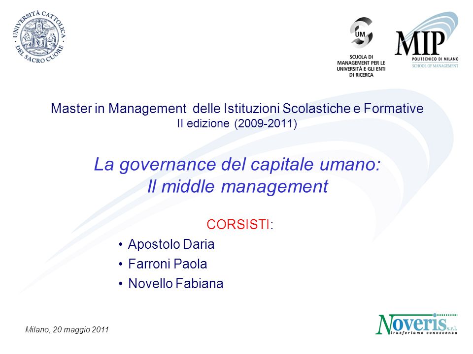 Master in Management delle Istituzioni Scolastiche e Formative II edizione ( ) La governance del capitale umano: Il middle management