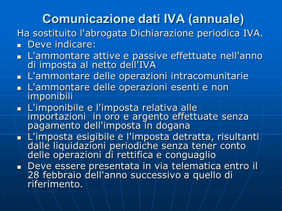 Comunicazione dati IVA (annuale)