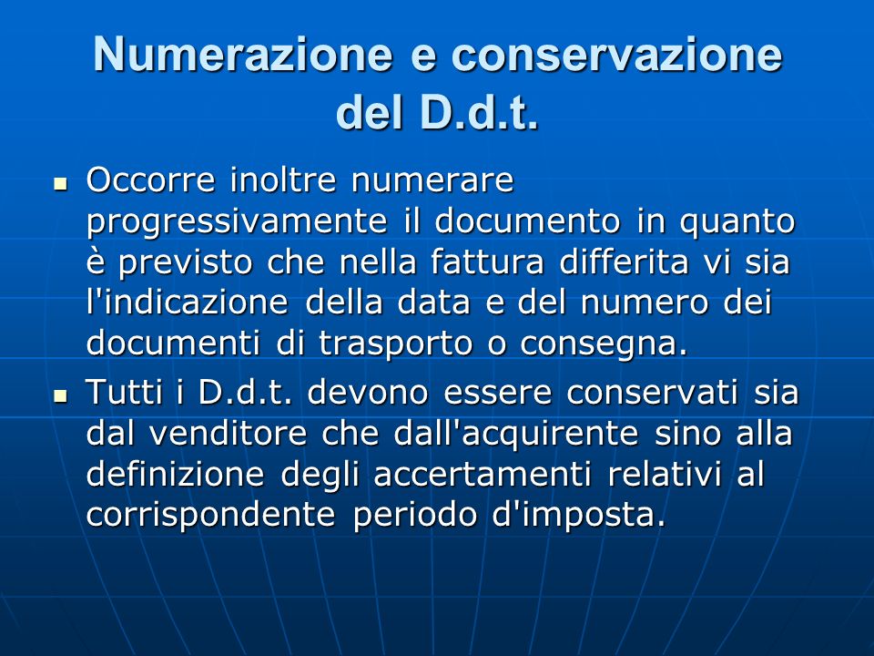 Numerazione e conservazione del D.d.t.
