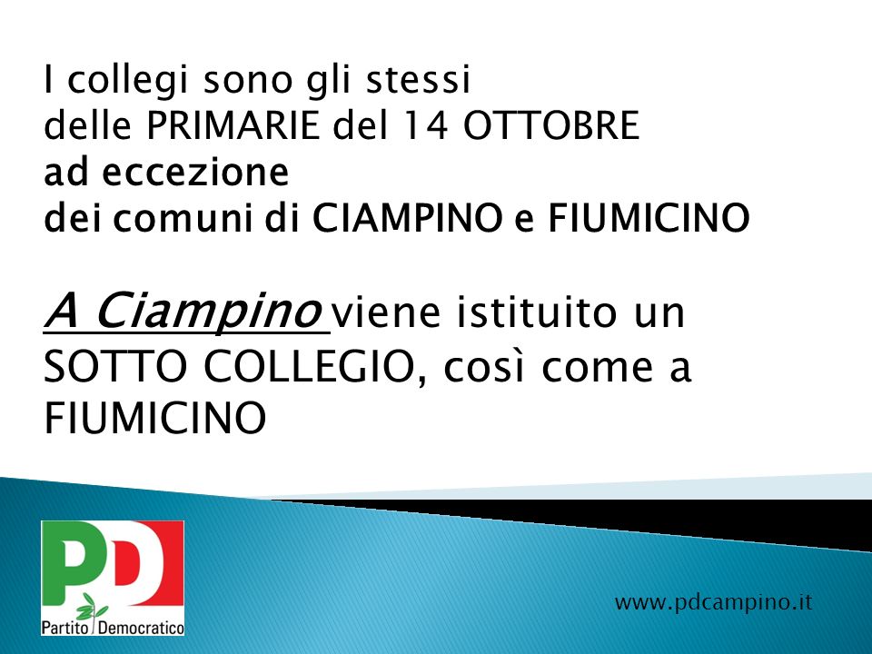 A Ciampino viene istituito un SOTTO COLLEGIO, così come a FIUMICINO