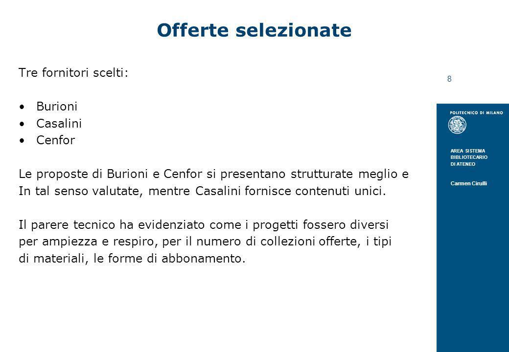 Offerte selezionate Tre fornitori scelti: Burioni Casalini Cenfor