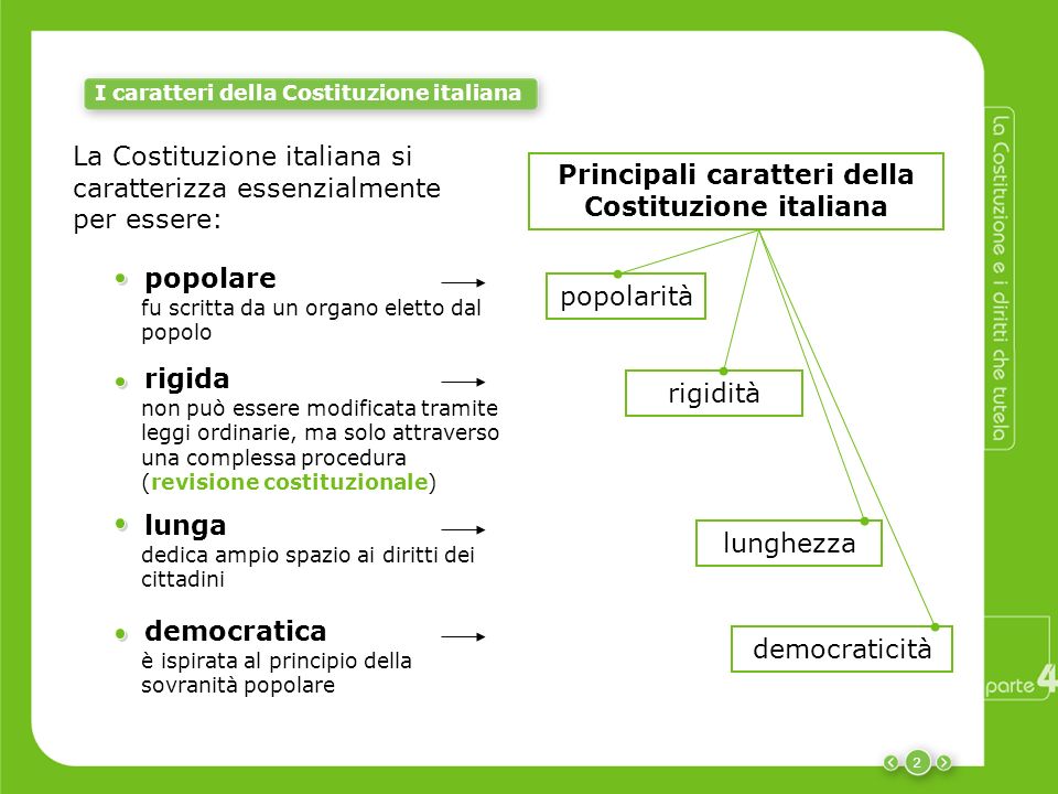 Principali caratteri della Costituzione italiana