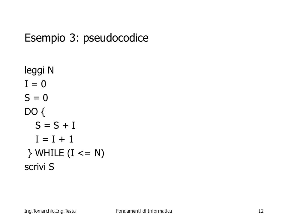 Esempio 3: pseudocodice