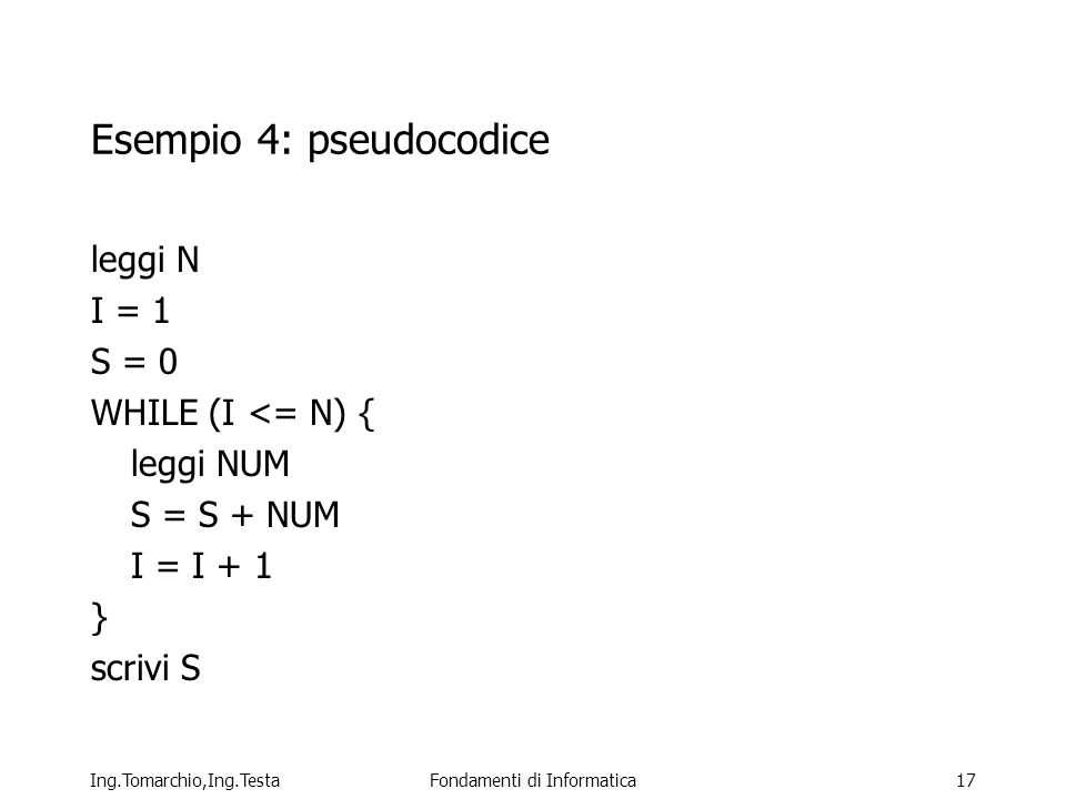 Esempio 4: pseudocodice