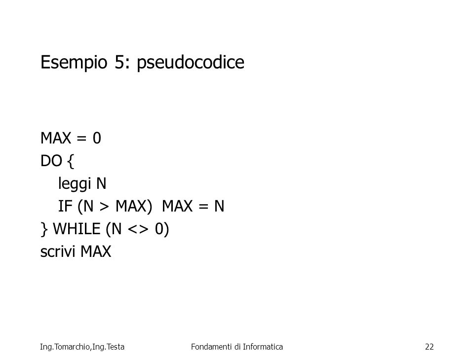 Esempio 5: pseudocodice