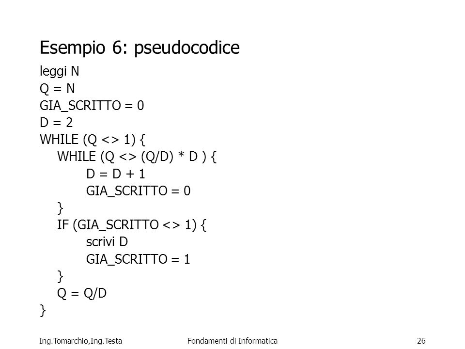 Esempio 6: pseudocodice