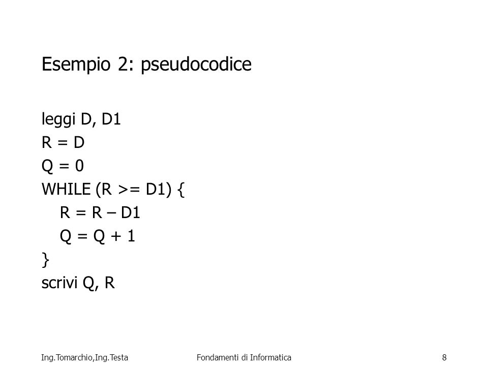 Esempio 2: pseudocodice
