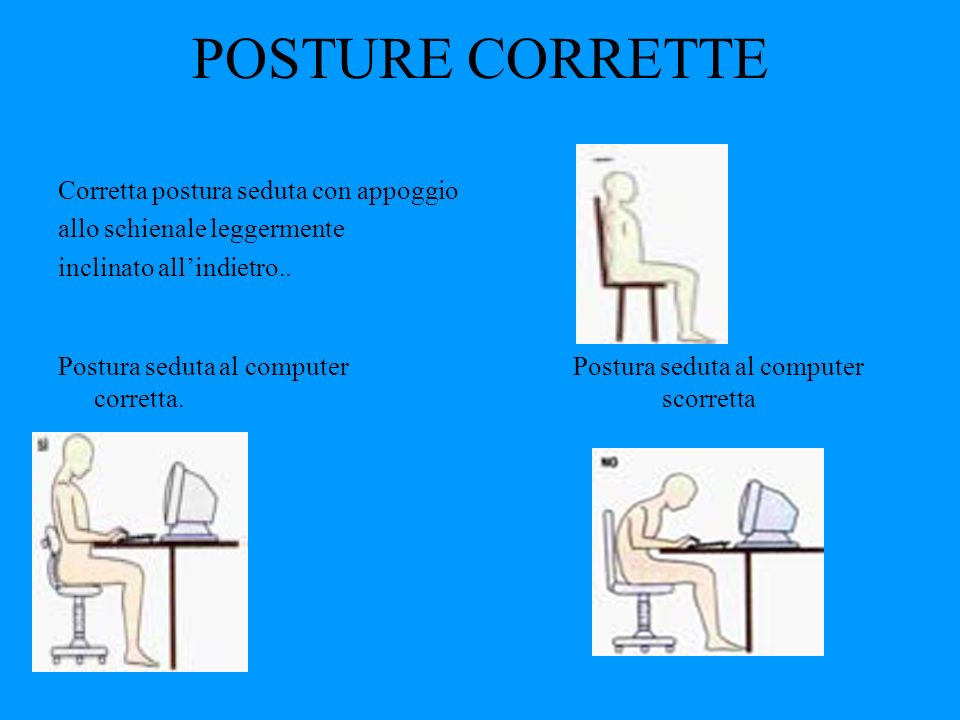 POSTURE CORRETTE Corretta postura seduta con appoggio