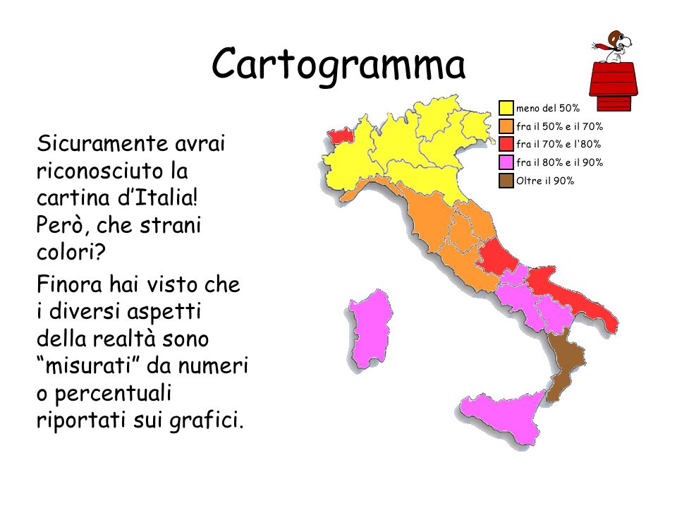 Cartogramma Sicuramente avrai riconosciuto la cartina d’Italia! Però, che strani colori