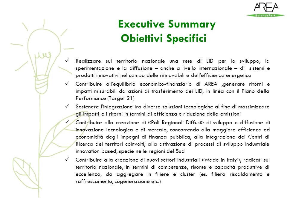Executive Summary Obiettivi Specifici