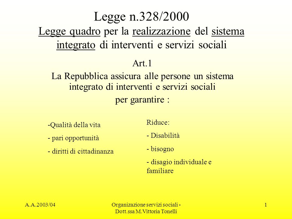 Organizazione servizi sociali - Dott.ssa M.Vittoria Tonelli