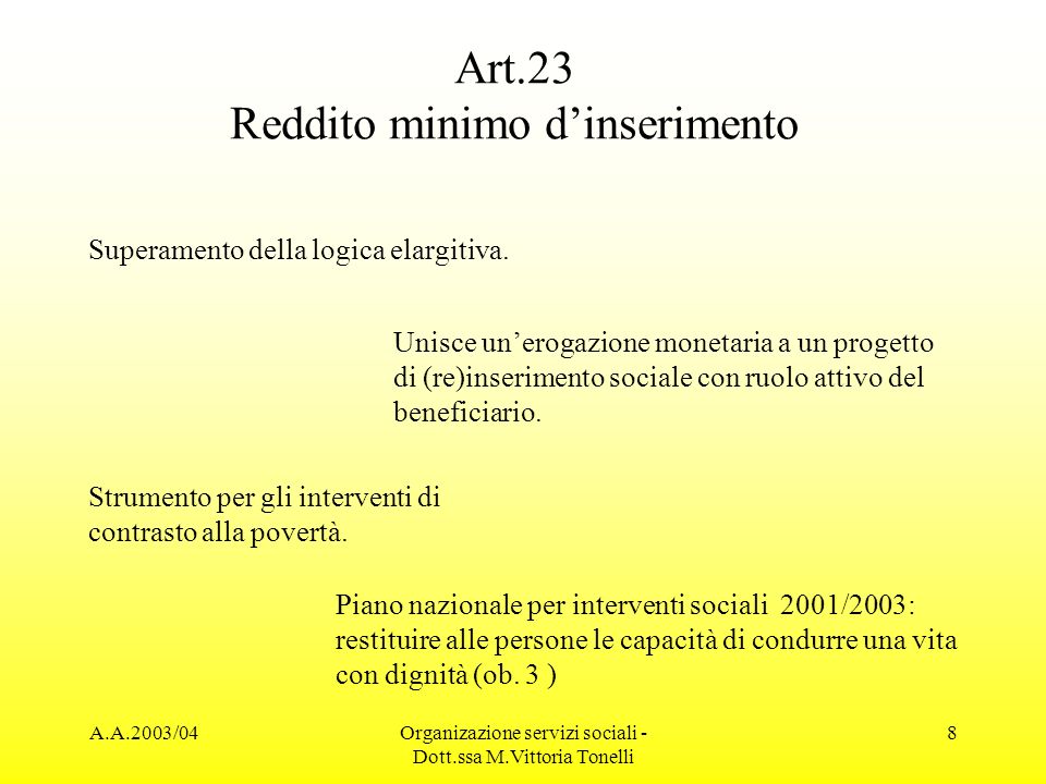 Art.23 Reddito minimo d’inserimento