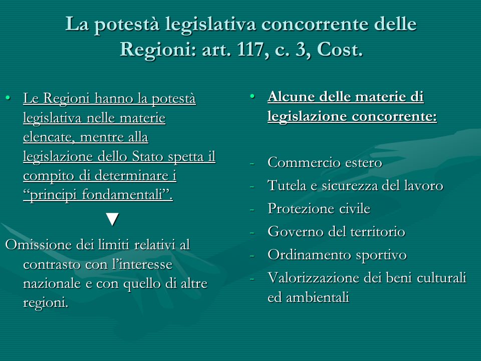 La potestà legislativa concorrente delle Regioni: art. 117, c. 3, Cost.