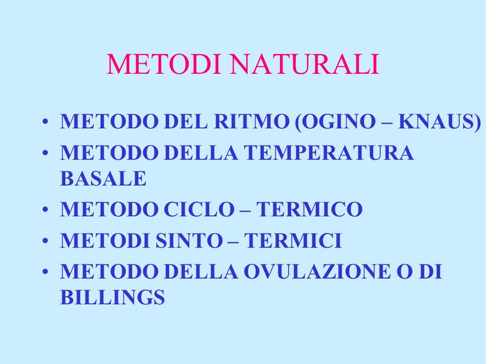 METODI NATURALI METODO DEL RITMO (OGINO – KNAUS)
