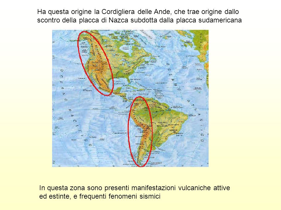 Ha questa origine la Cordigliera delle Ande, che trae origine dallo scontro della placca di Nazca subdotta dalla placca sudamericana