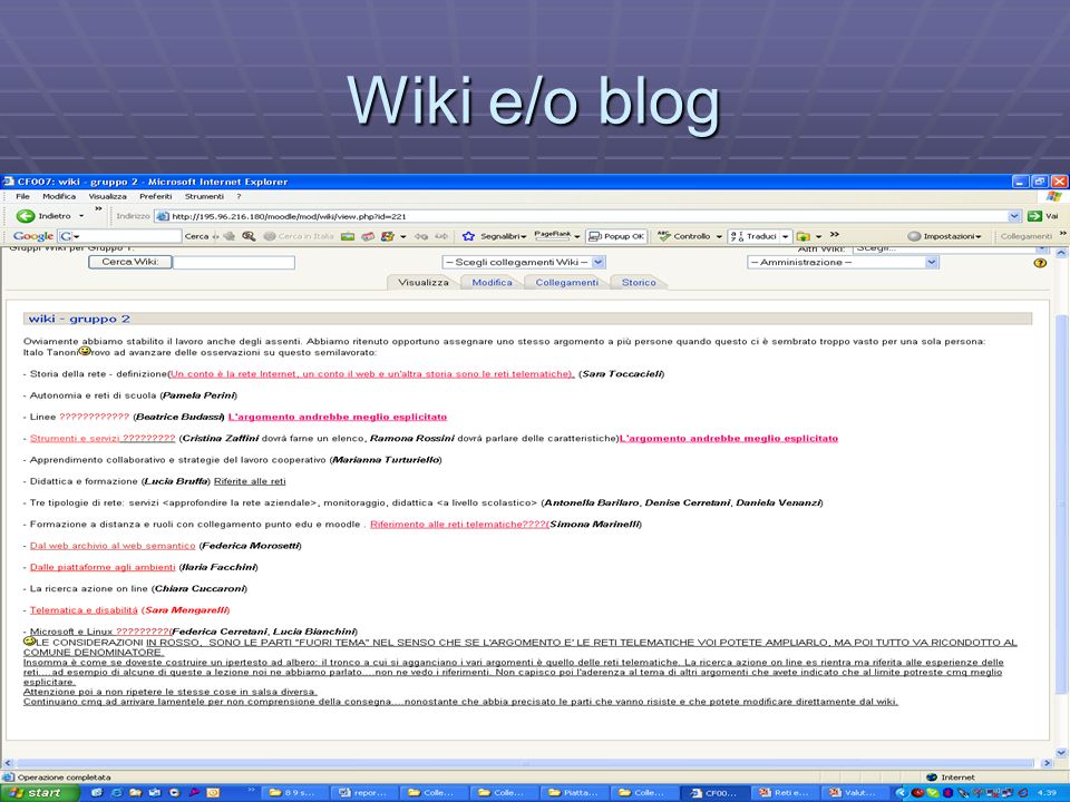 Wiki e/o blog