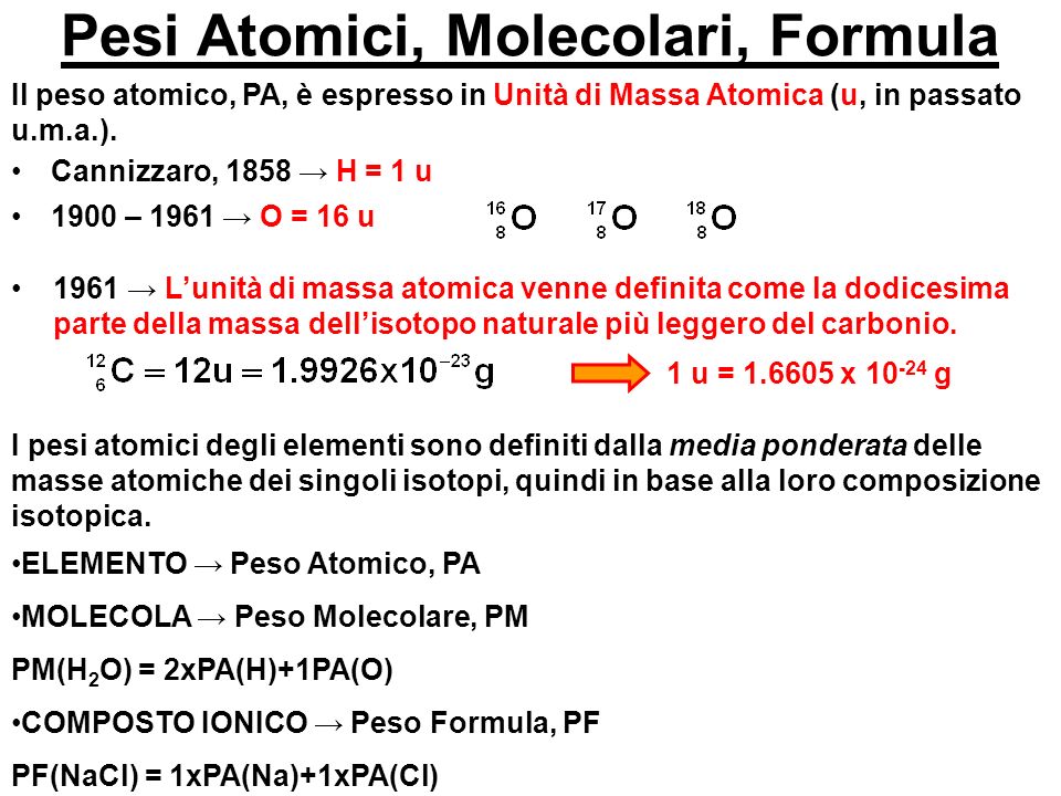 Pesi Atomici, Molecolari, Formula