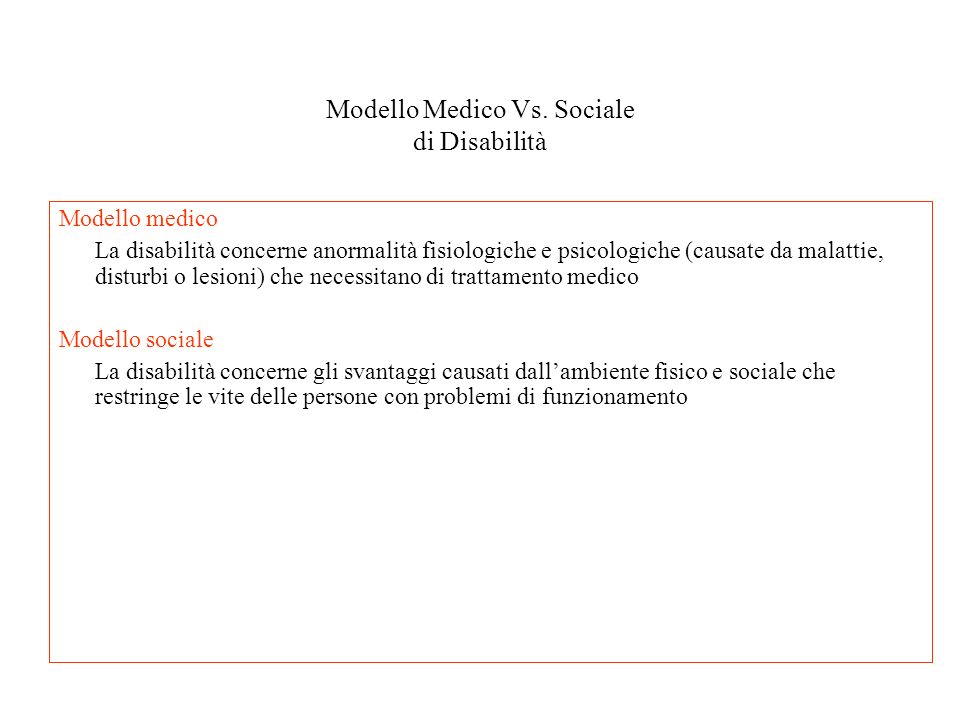 Modello Medico Vs. Sociale di Disabilità
