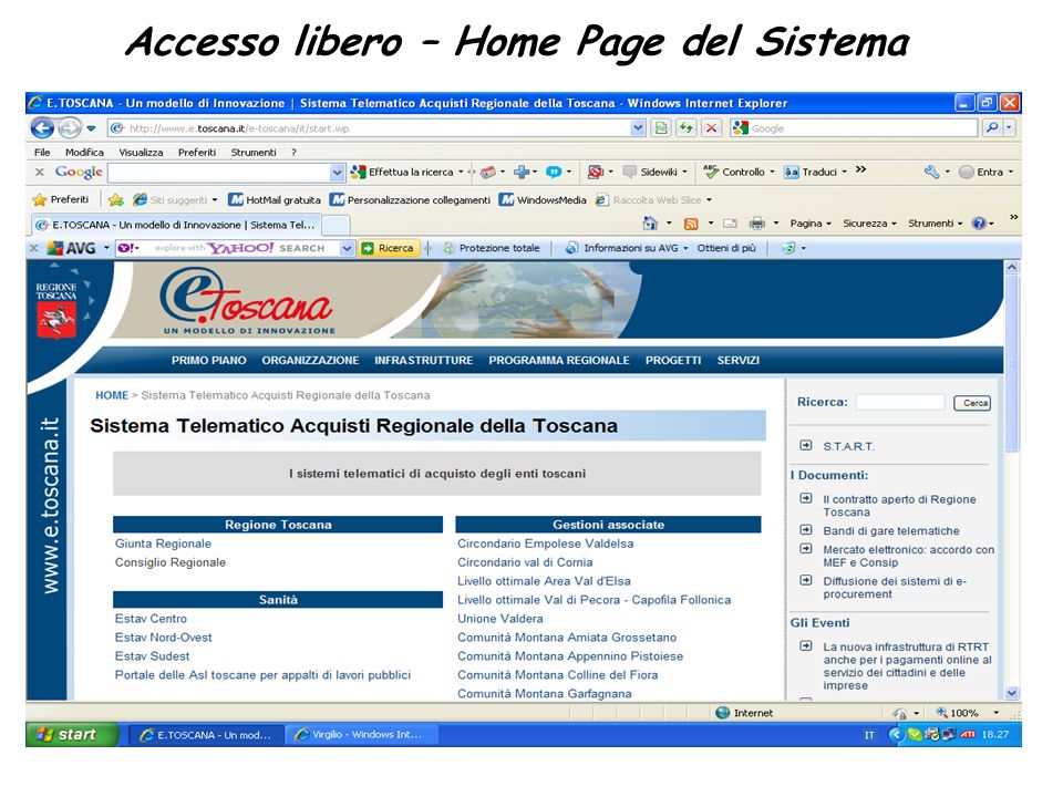 Accesso libero – Home Page del Sistema