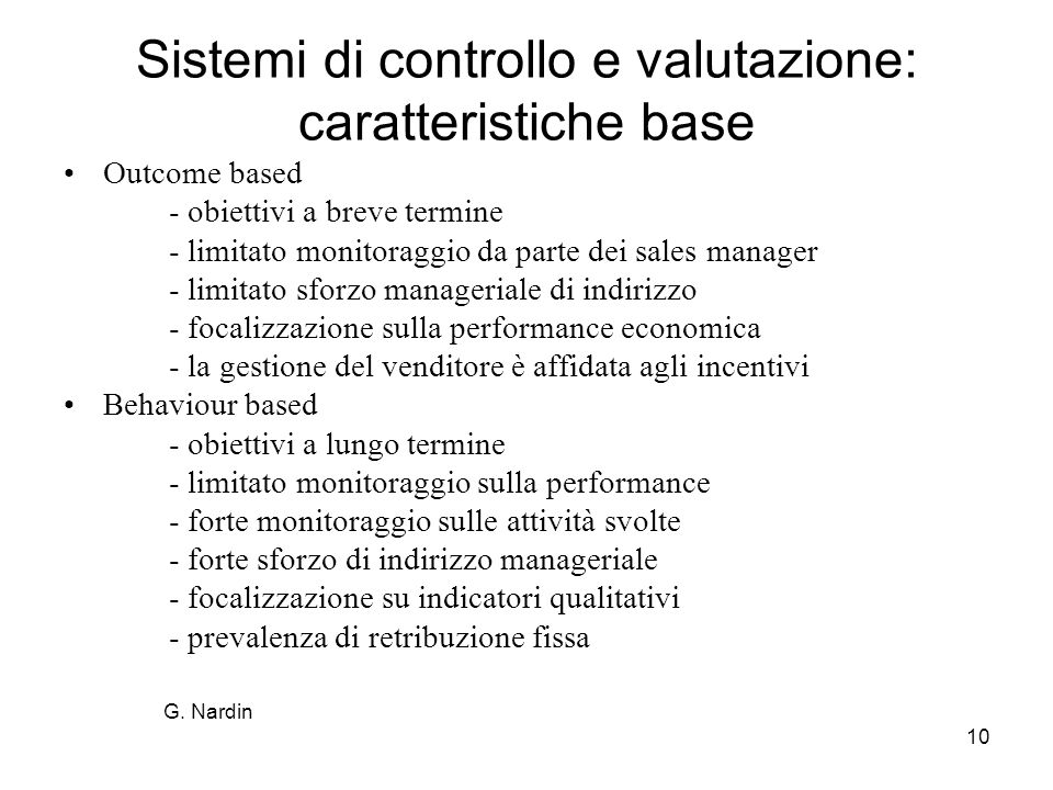 Sistemi di controllo e valutazione: caratteristiche base