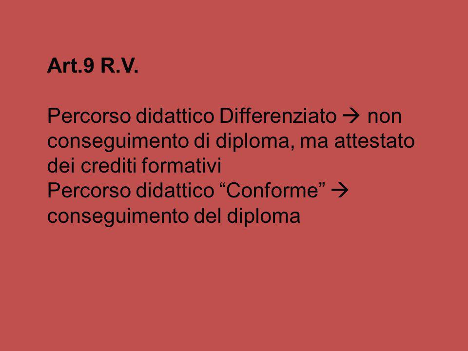 Art.9 R.V. Percorso didattico Differenziato  non conseguimento di diploma, ma attestato dei crediti formativi.