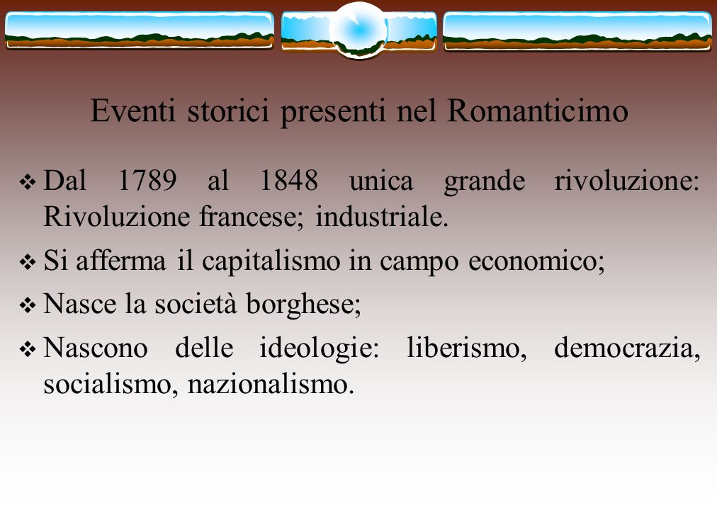 Eventi storici presenti nel Romanticimo