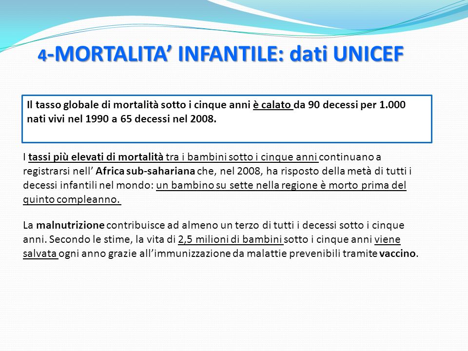 4-MORTALITA’ INFANTILE: dati UNICEF