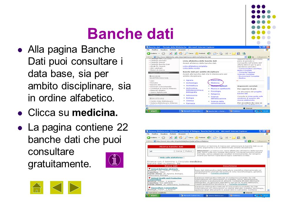 Banche dati Alla pagina Banche Dati puoi consultare i data base, sia per ambito disciplinare, sia in ordine alfabetico.