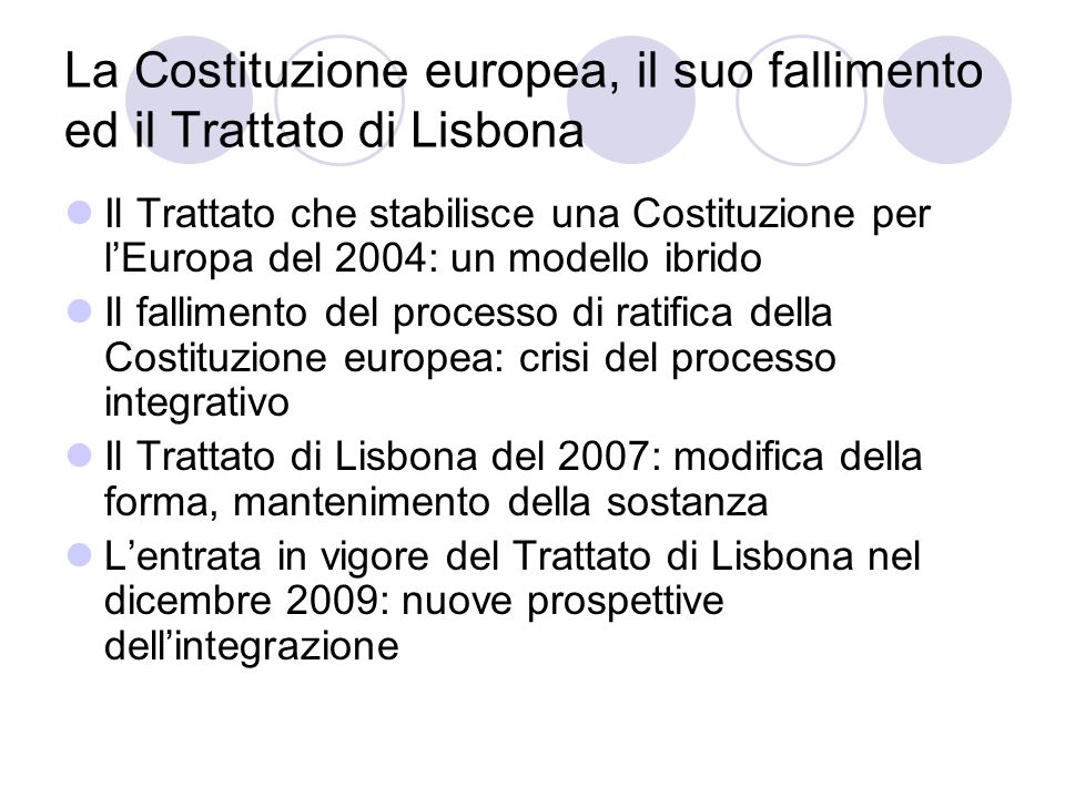 La Costituzione europea, il suo fallimento ed il Trattato di Lisbona
