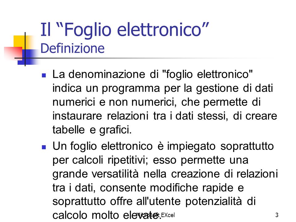 Il Foglio elettronico Definizione