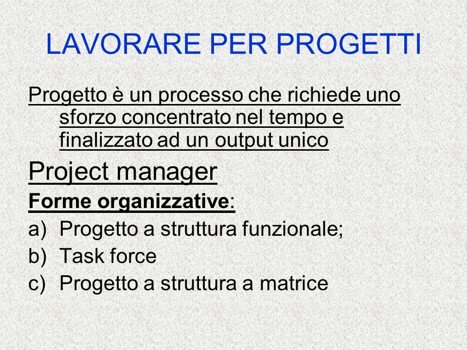 LAVORARE PER PROGETTI Project manager