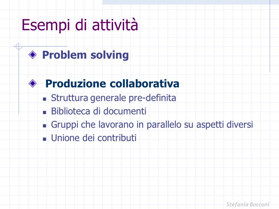 Esempi di attività Problem solving Produzione collaborativa