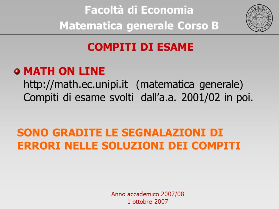 Matematica generale Corso B