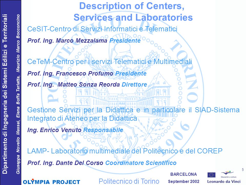 Description of Centers, Services and Laboratories