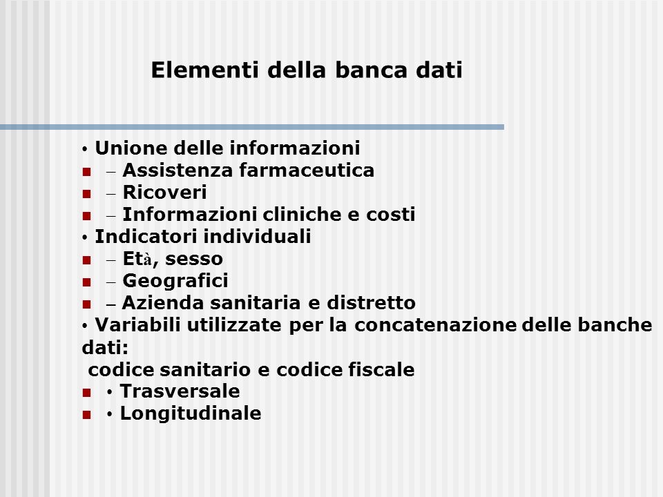 Elementi della banca dati