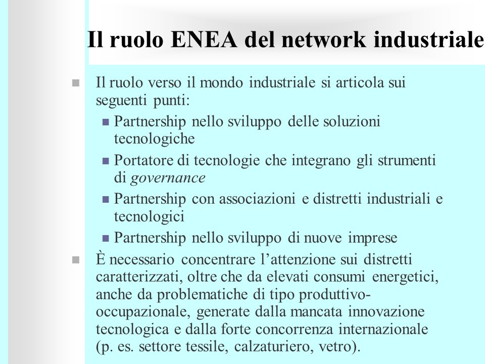 Il ruolo ENEA del network industriale