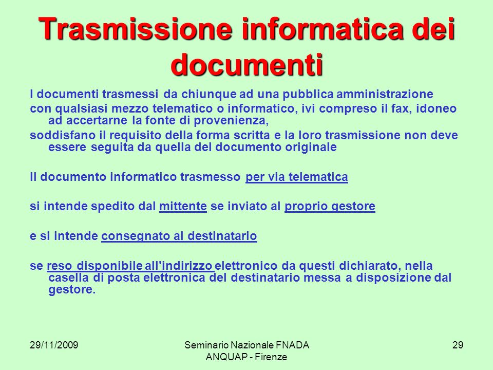 Trasmissione informatica dei documenti