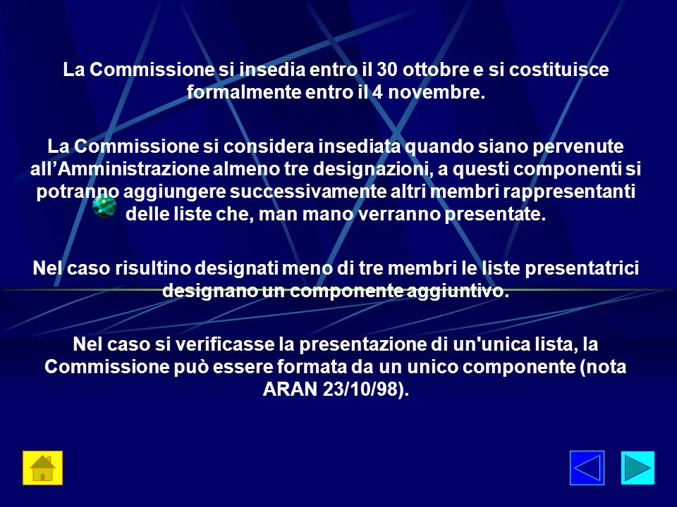 La Commissione si insedia entro il 30 ottobre e si costituisce formalmente entro il 4 novembre.
