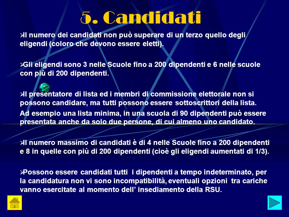 5. Candidati Il numero dei candidati non può superare di un terzo quello degli eligendi (coloro che devono essere eletti).