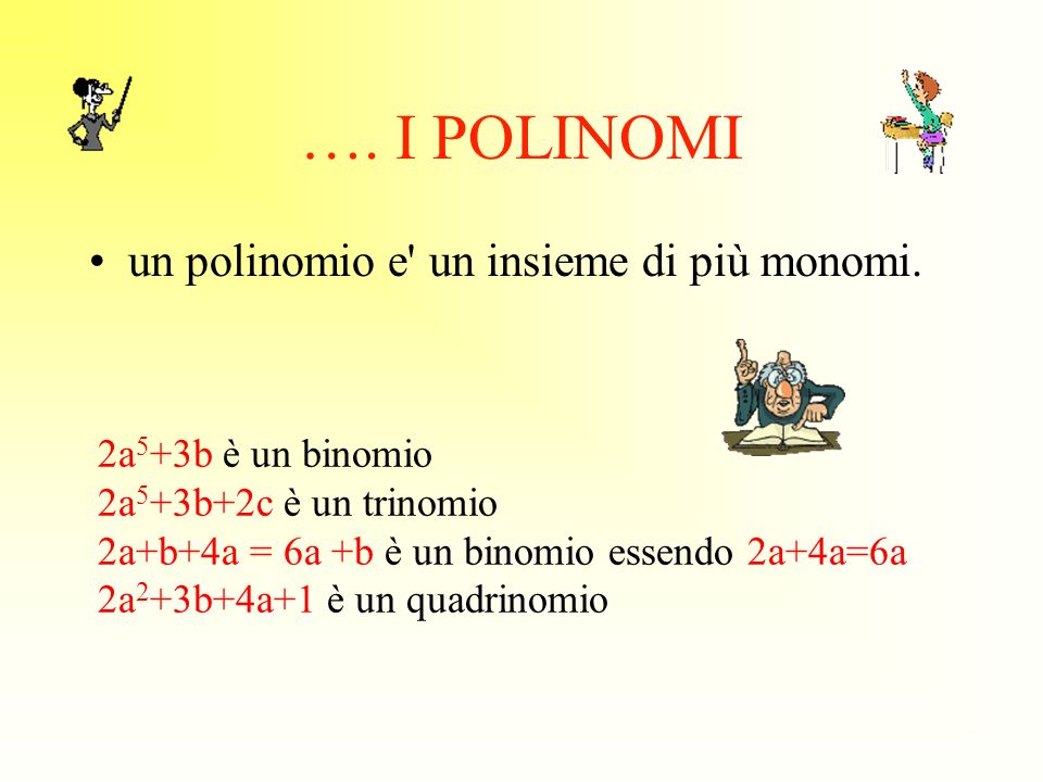 …. I POLINOMI un polinomio e un insieme di più monomi.